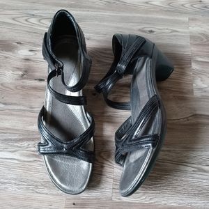 NAOT Black Leather Open Toe Heeled Sandals Women Shoe 42 (US 11-11.5) Narrow